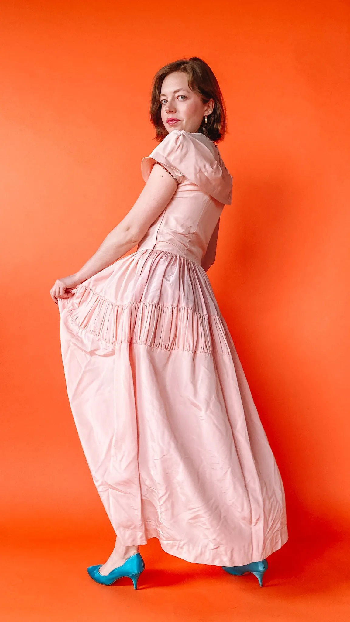 1960s does '40s Light Pink Drop Waist Gown, sz. S