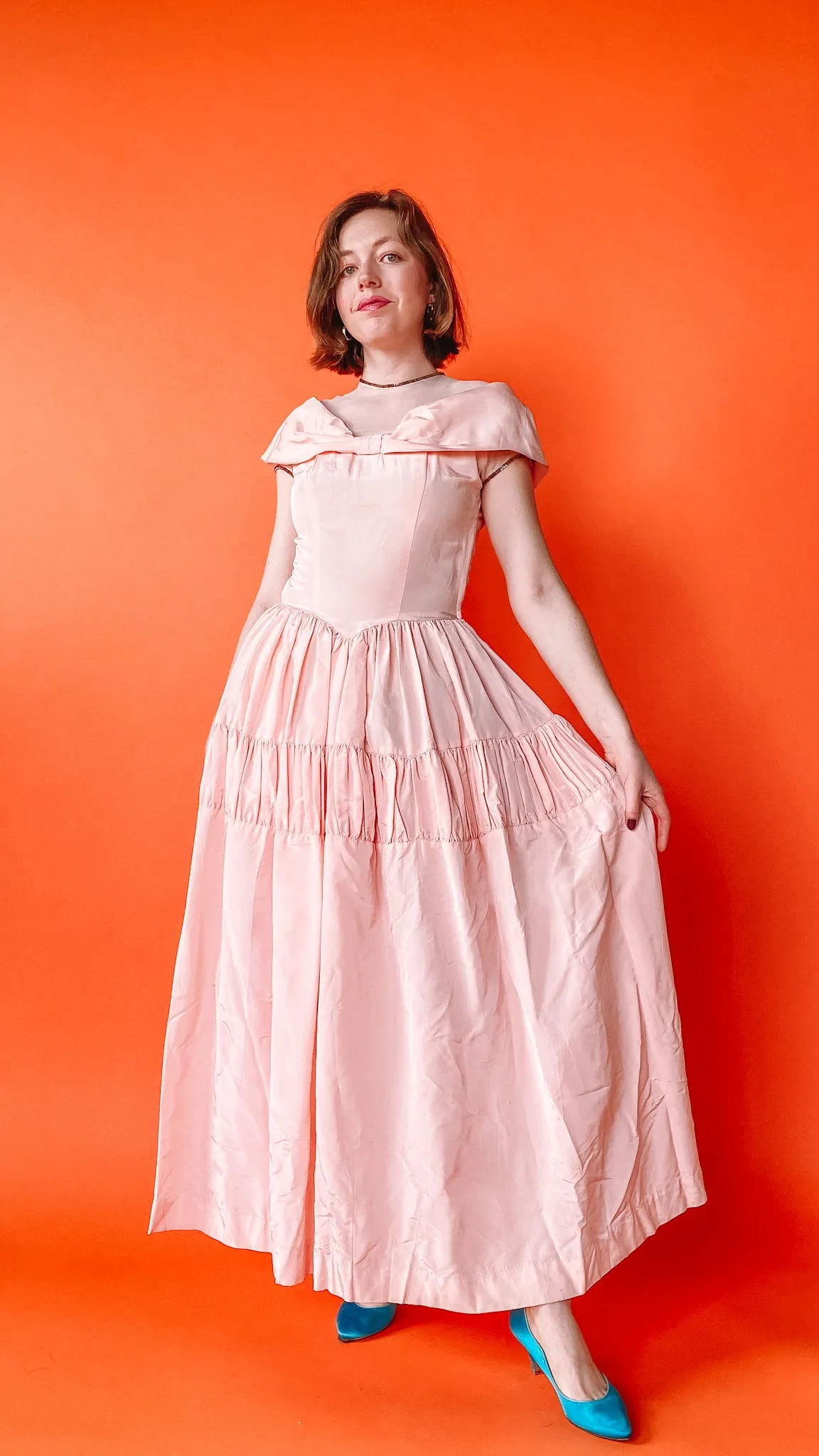 1960s does '40s Light Pink Drop Waist Gown, sz. S