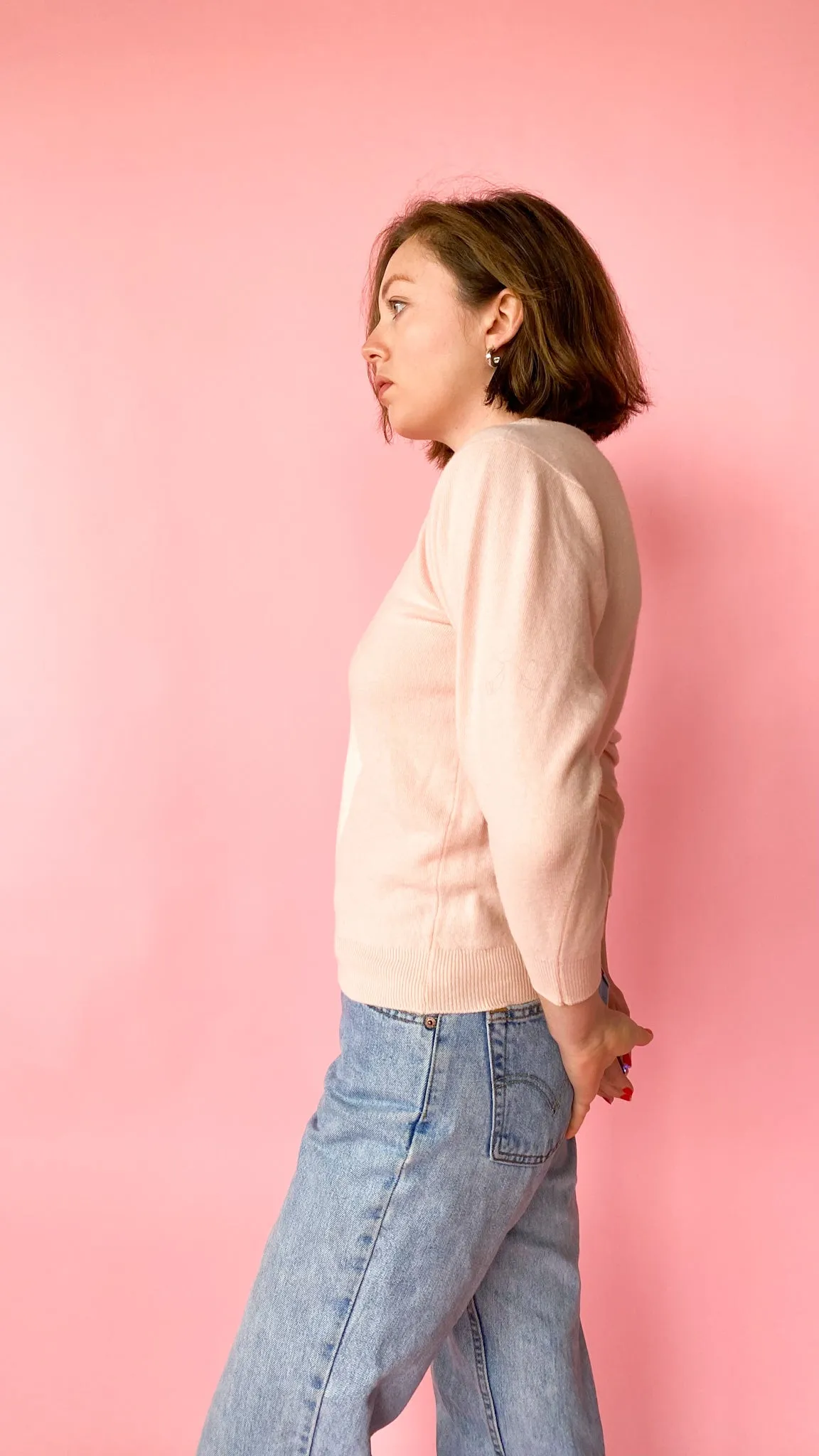 1980s Light Pink Geometric Sweater, sz. S