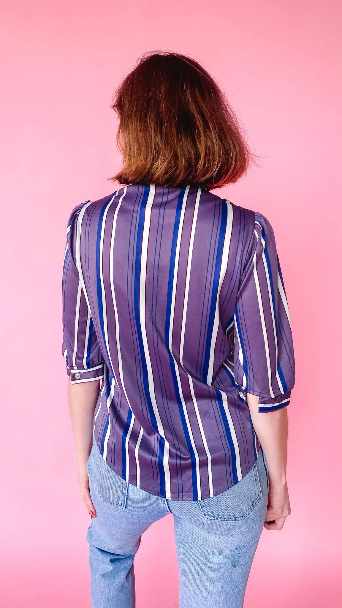 1980s Purple Striped Blouse, sz. M