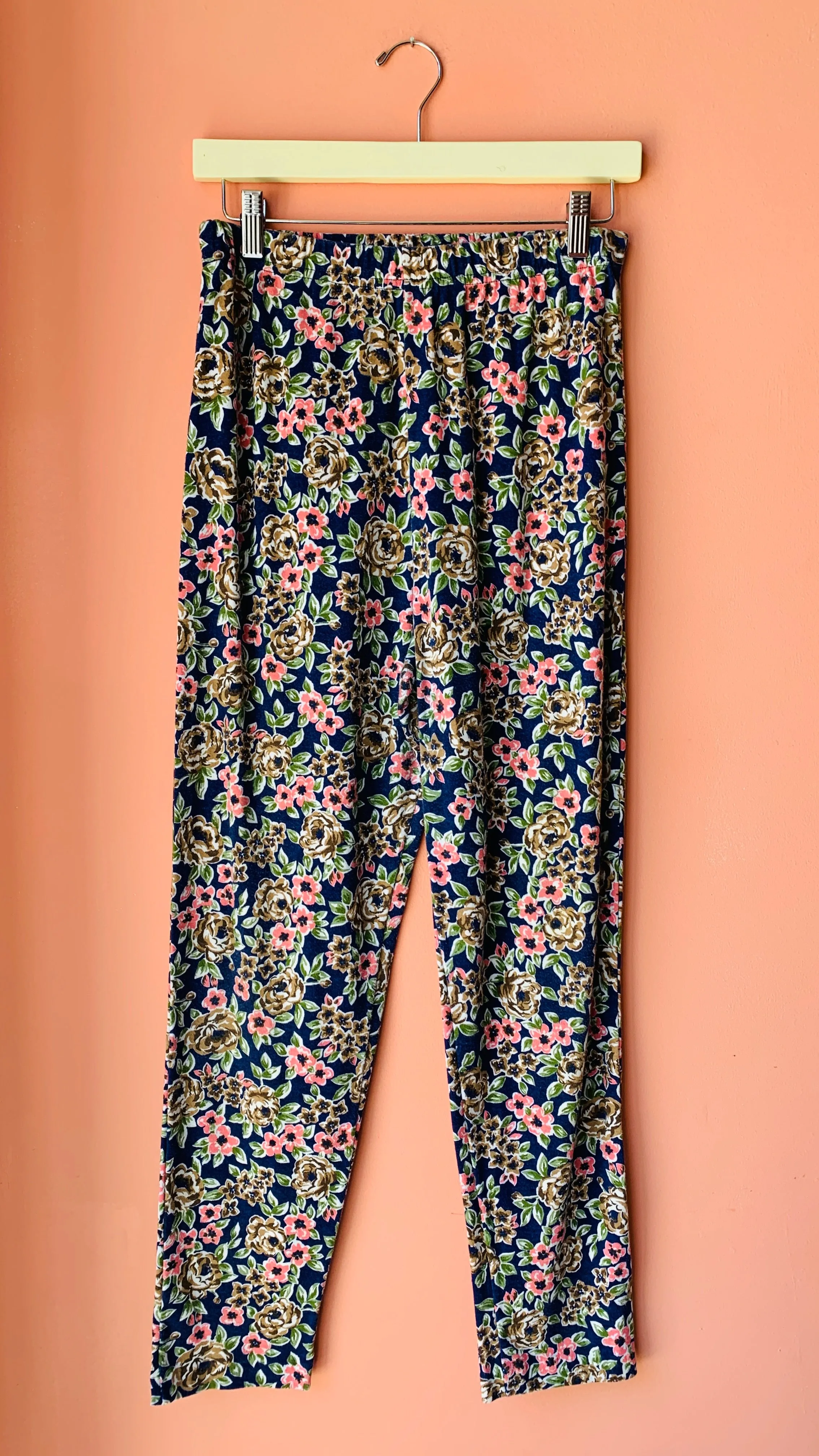 1990s Blue floral leggings, sz. M