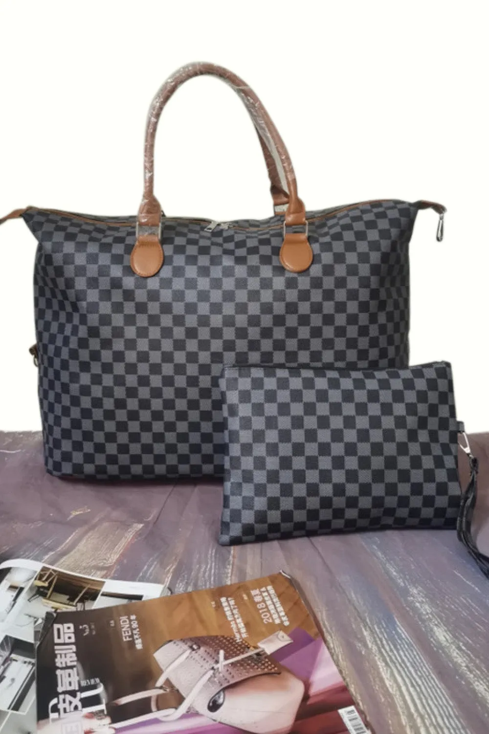 3 Checkered Bag w/ Matching Pouch