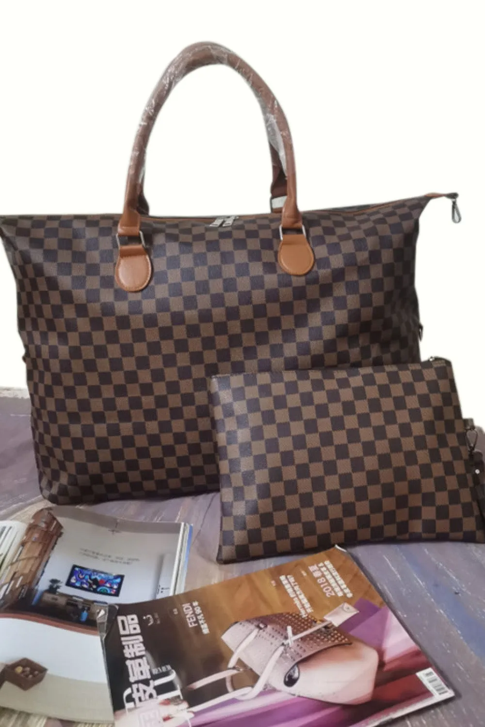 3 Checkered Bag w/ Matching Pouch