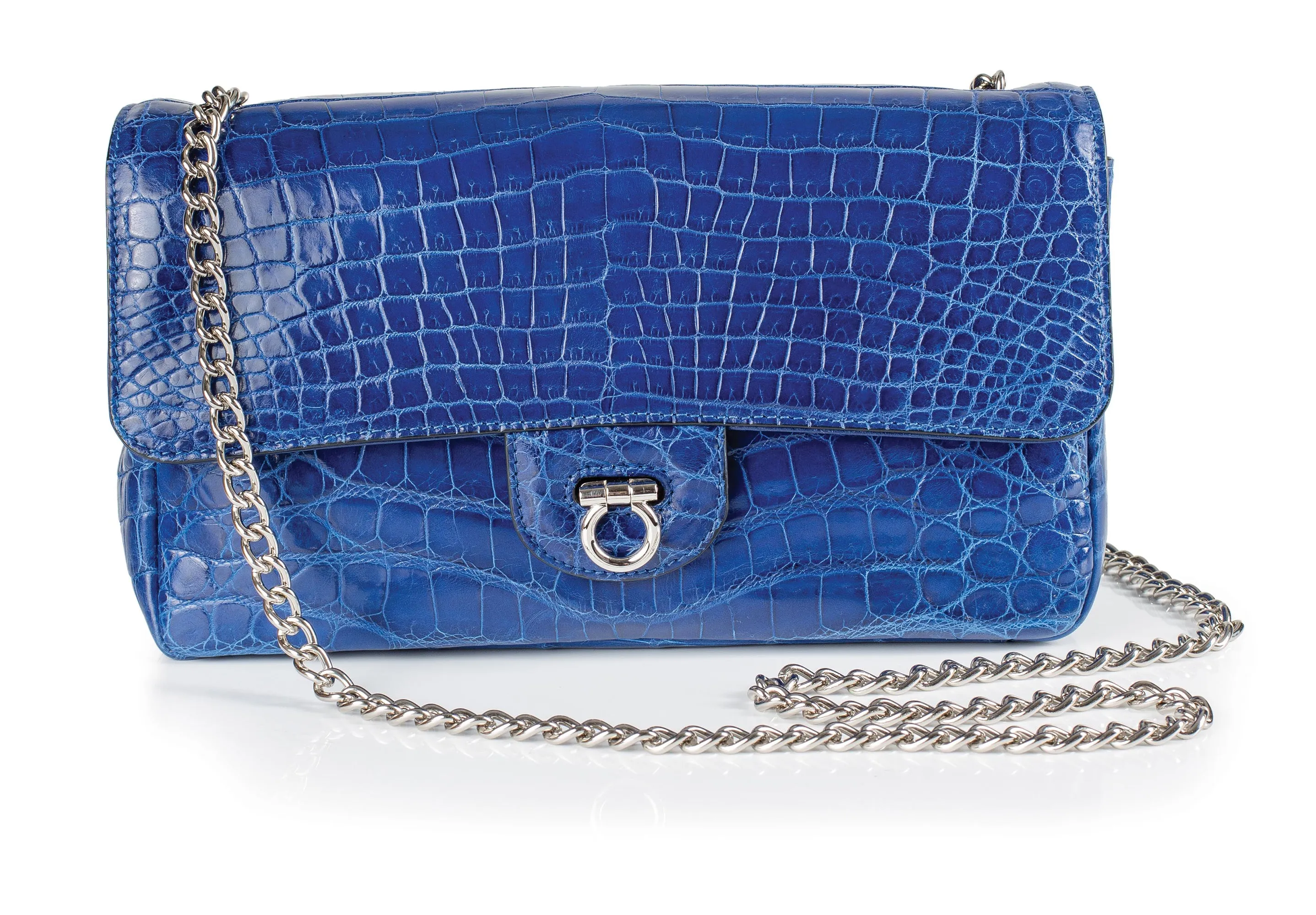 30-660-BLU THE CHARLOTTE Gracen Nile Crocodile Handbag, Blue