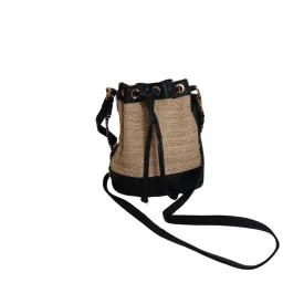 Accessorize Raffia Straw & Leatherette Mini Drawstring Crossbody Bag | Gently Used |