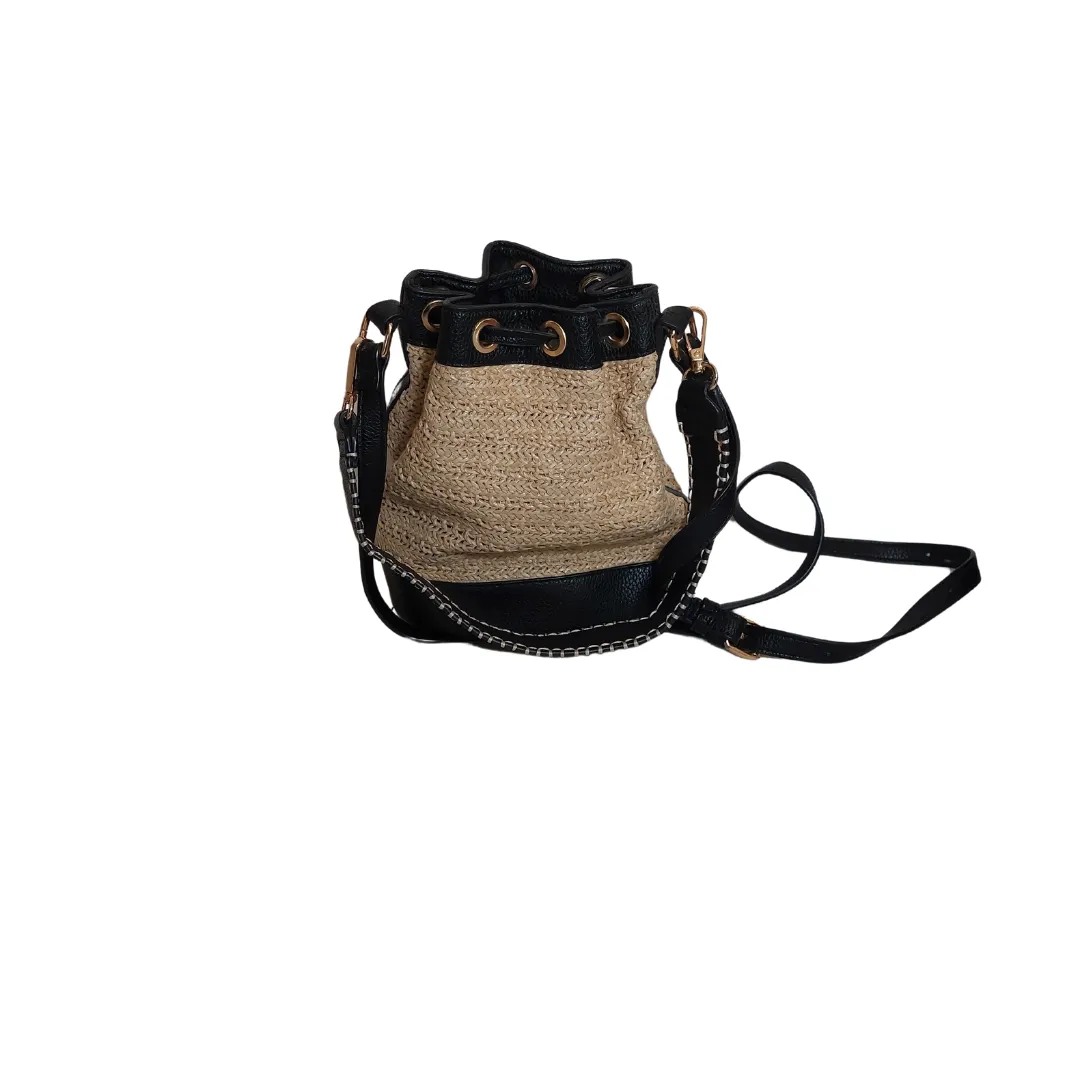 Accessorize Raffia Straw & Leatherette Mini Drawstring Crossbody Bag | Gently Used |