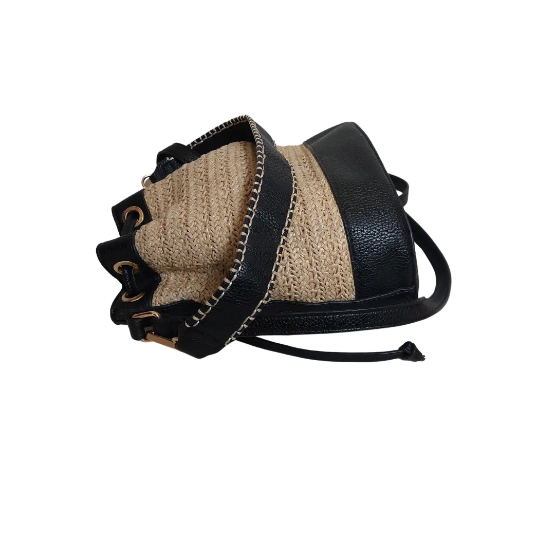 Accessorize Raffia Straw & Leatherette Mini Drawstring Crossbody Bag | Gently Used |