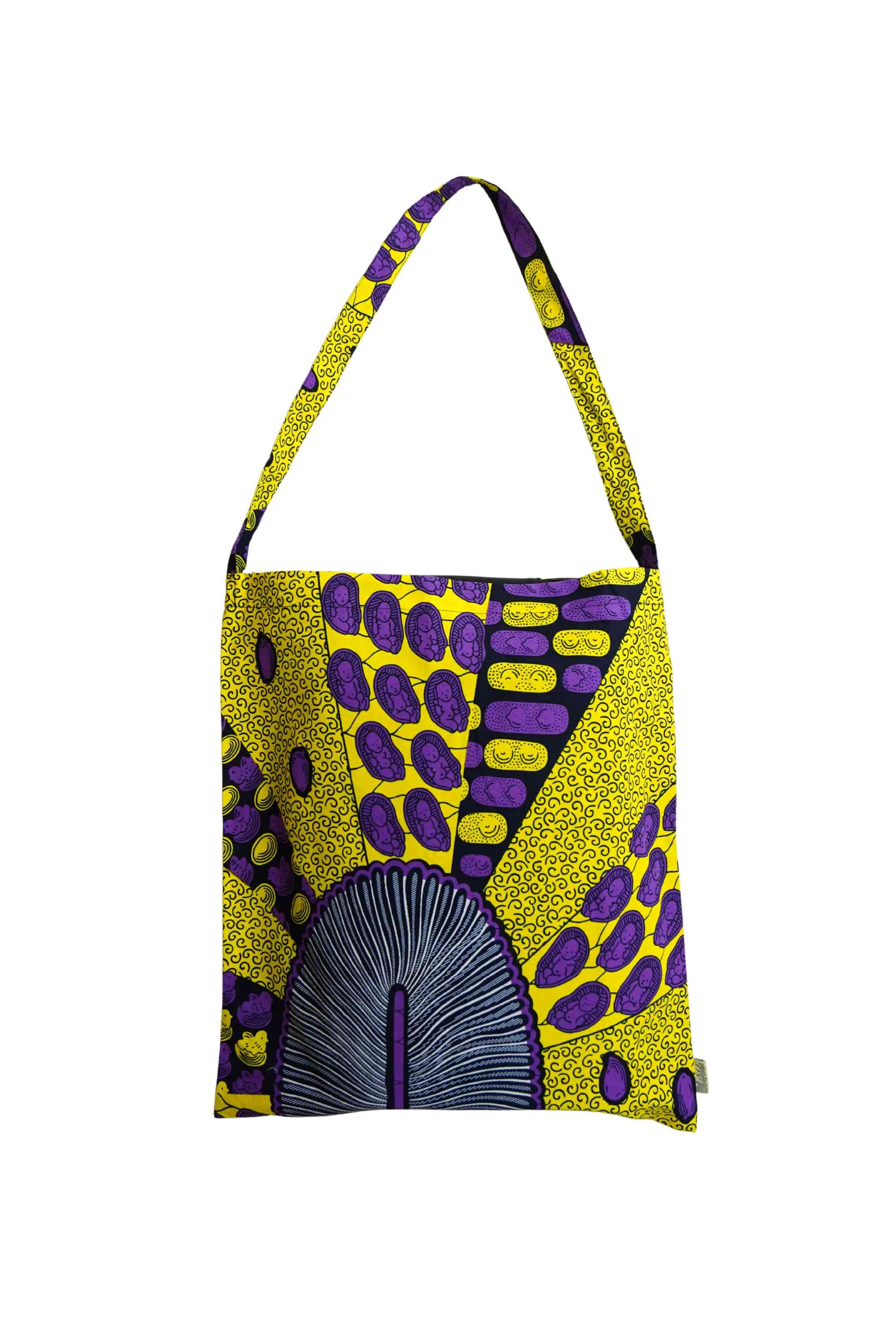 Akoli Messenger Totebag - Yellow and Purple African Ankara Wax Cotton Print