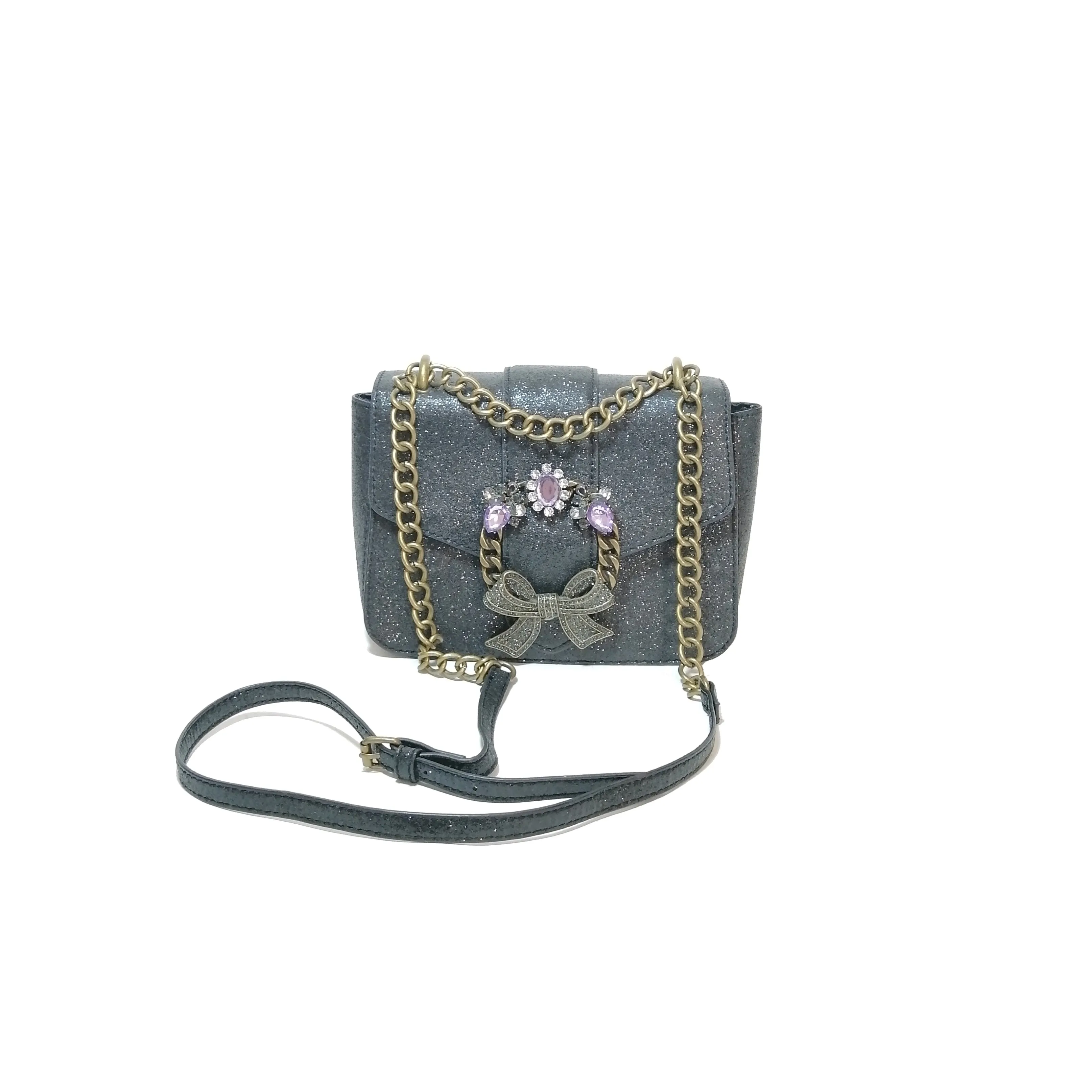 ALDO grey glitter bow & rhinestones cross body bag | Gently Used |