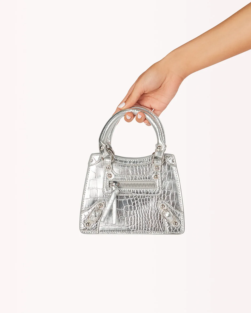 AMBER HANDLE BAG - SILVER CROC