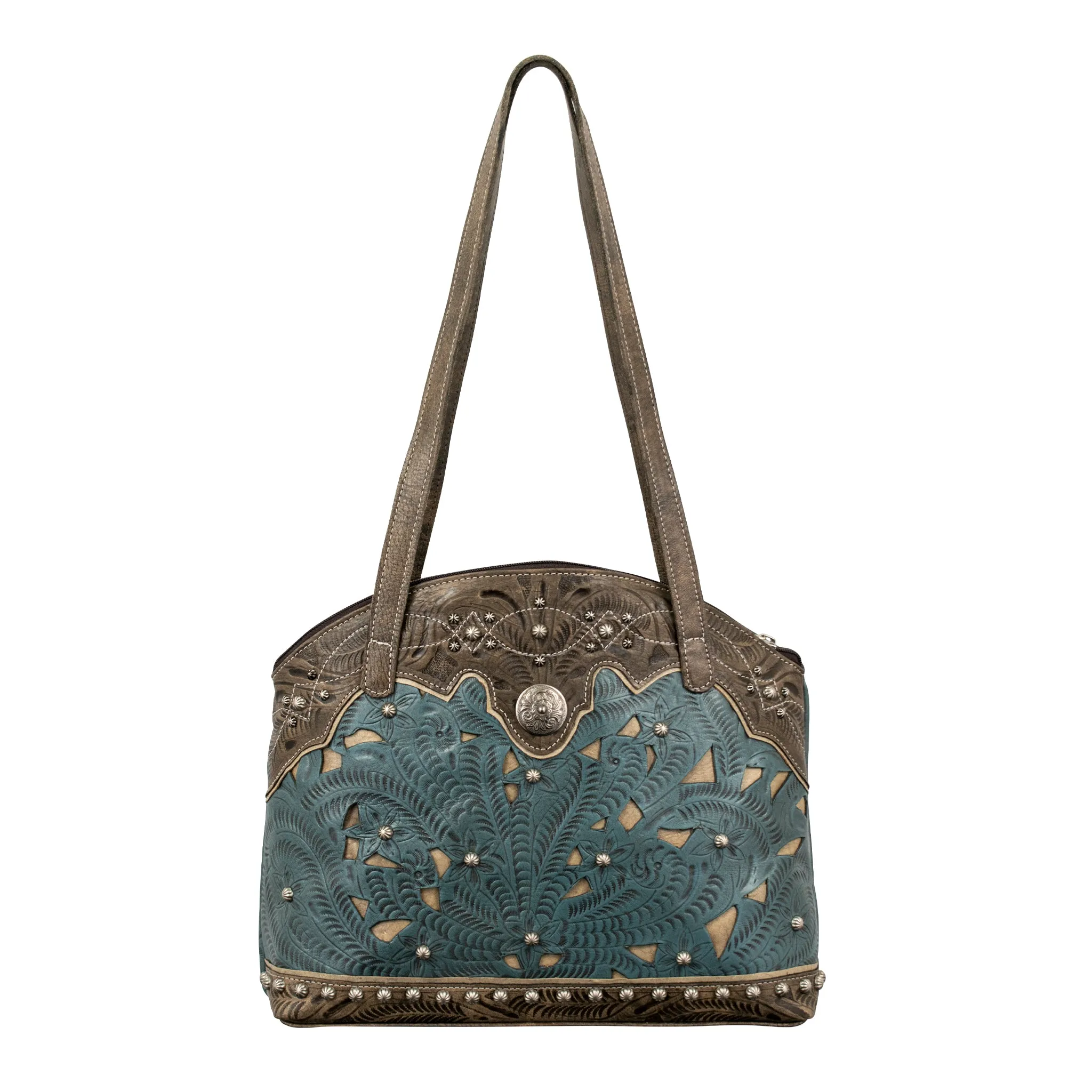 Annie's Secret Zip Top Half Moon Tote with Secret Compartment - Denim Blue