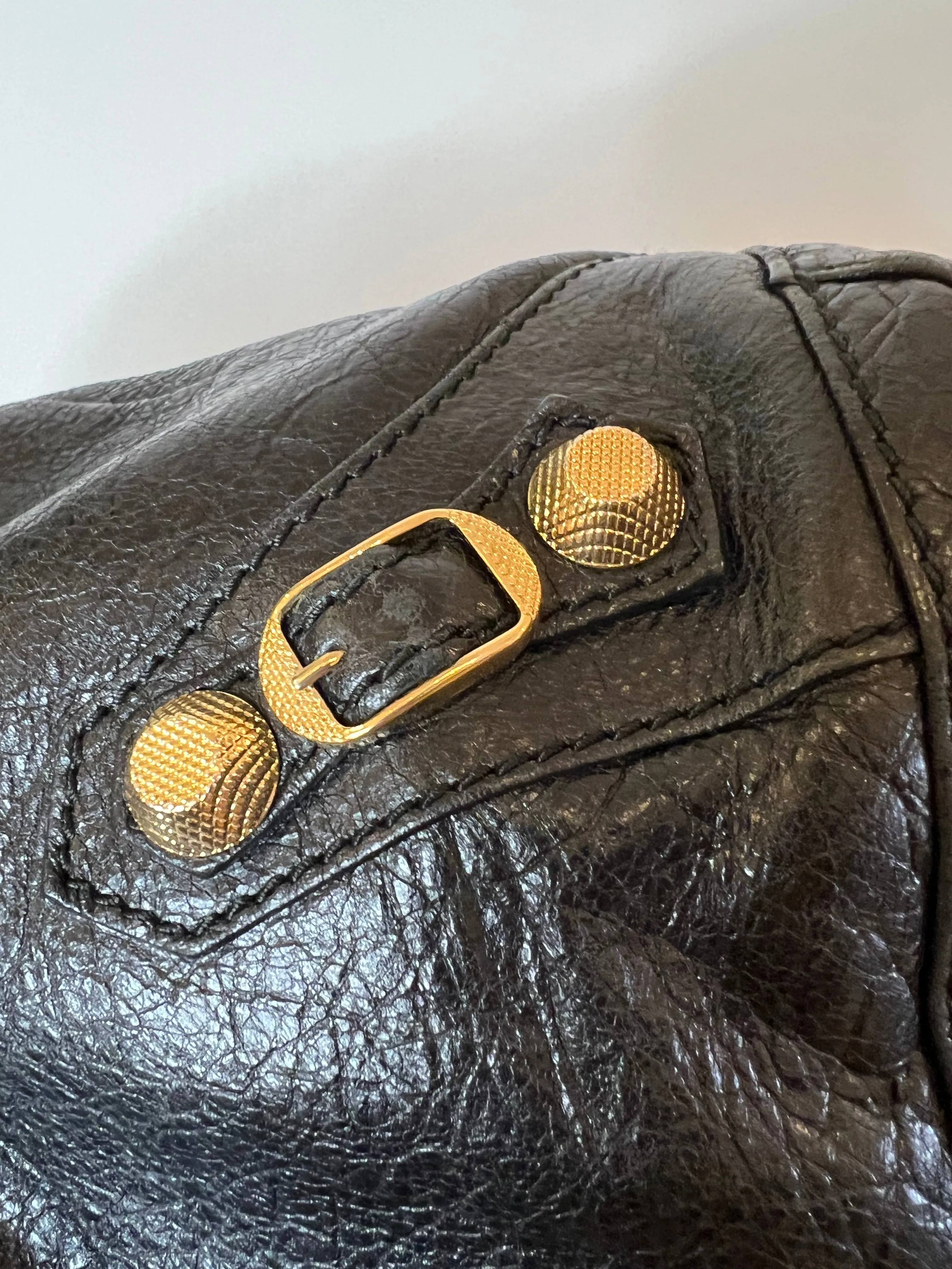 Balenciaga Black Distressed Leather "Giant" Shoulder Bag