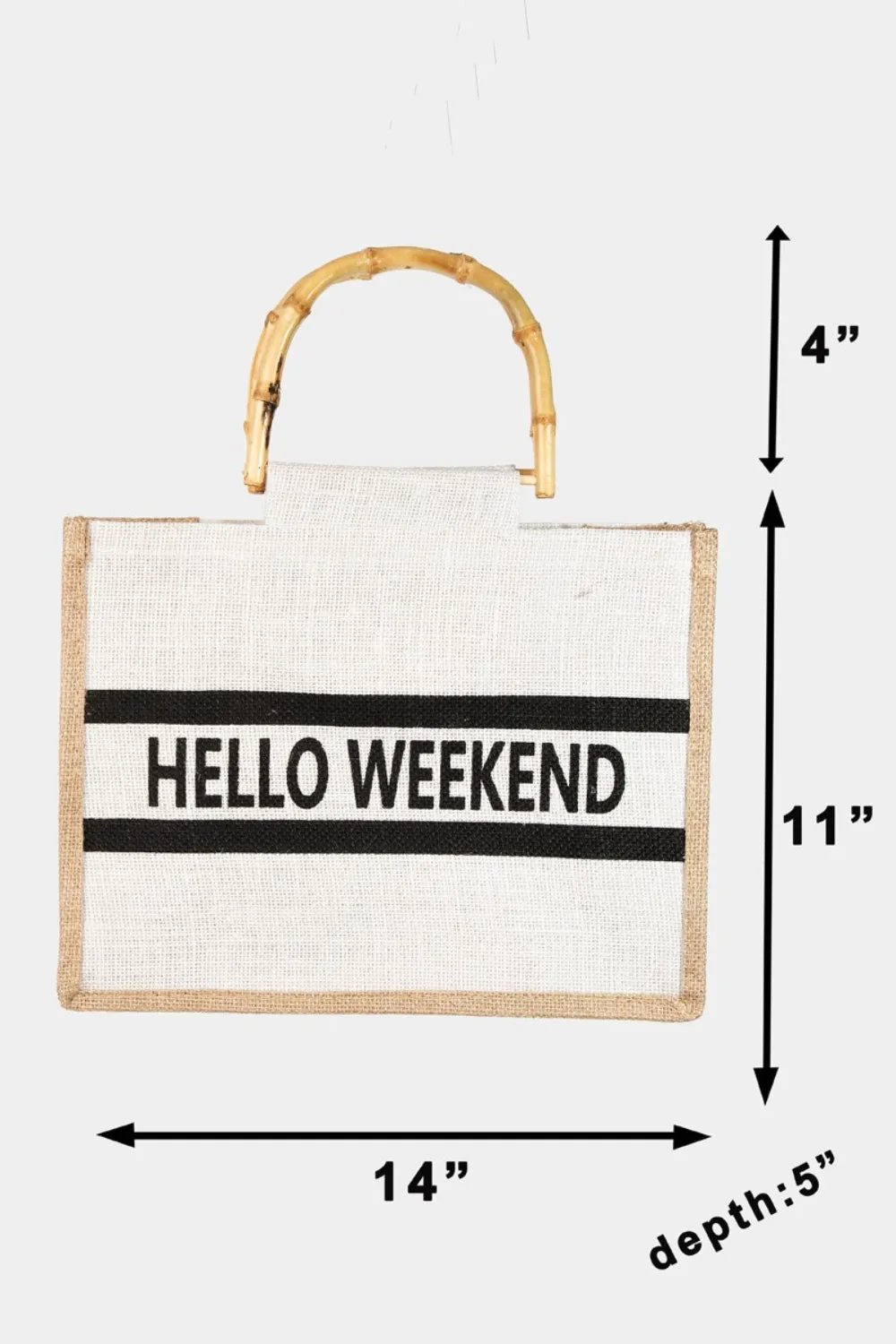 Bamboo Handle Hello Weekend Tote Bag