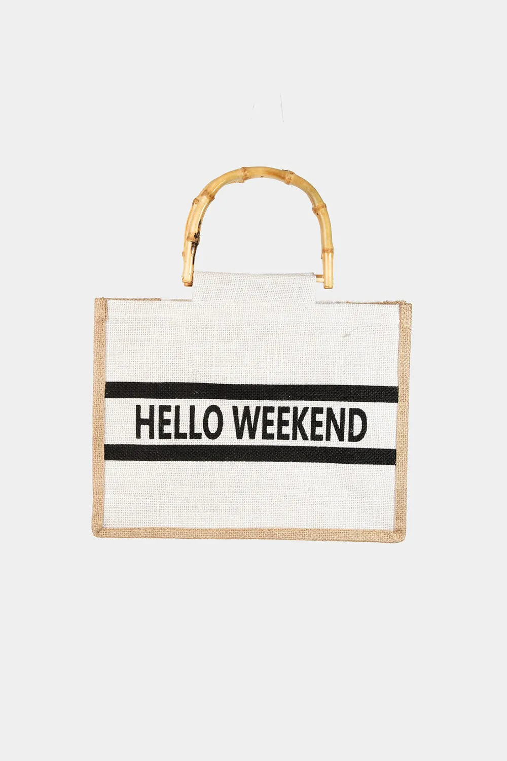 Bamboo Handle Hello Weekend Tote Bag