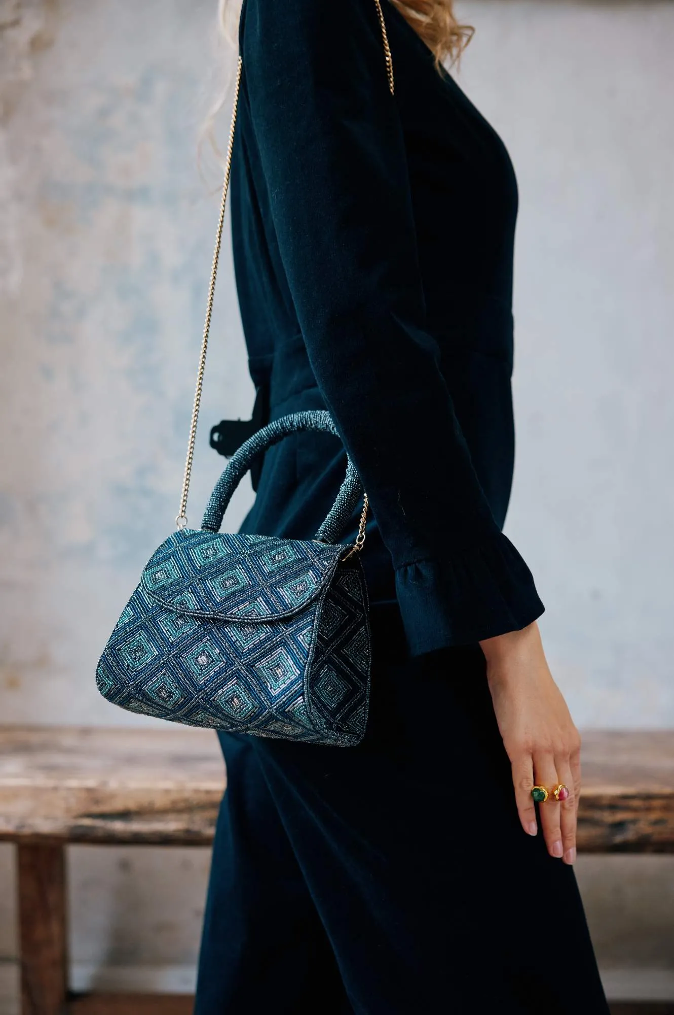 Beaded Handbag | Tonal Blue/Bullet