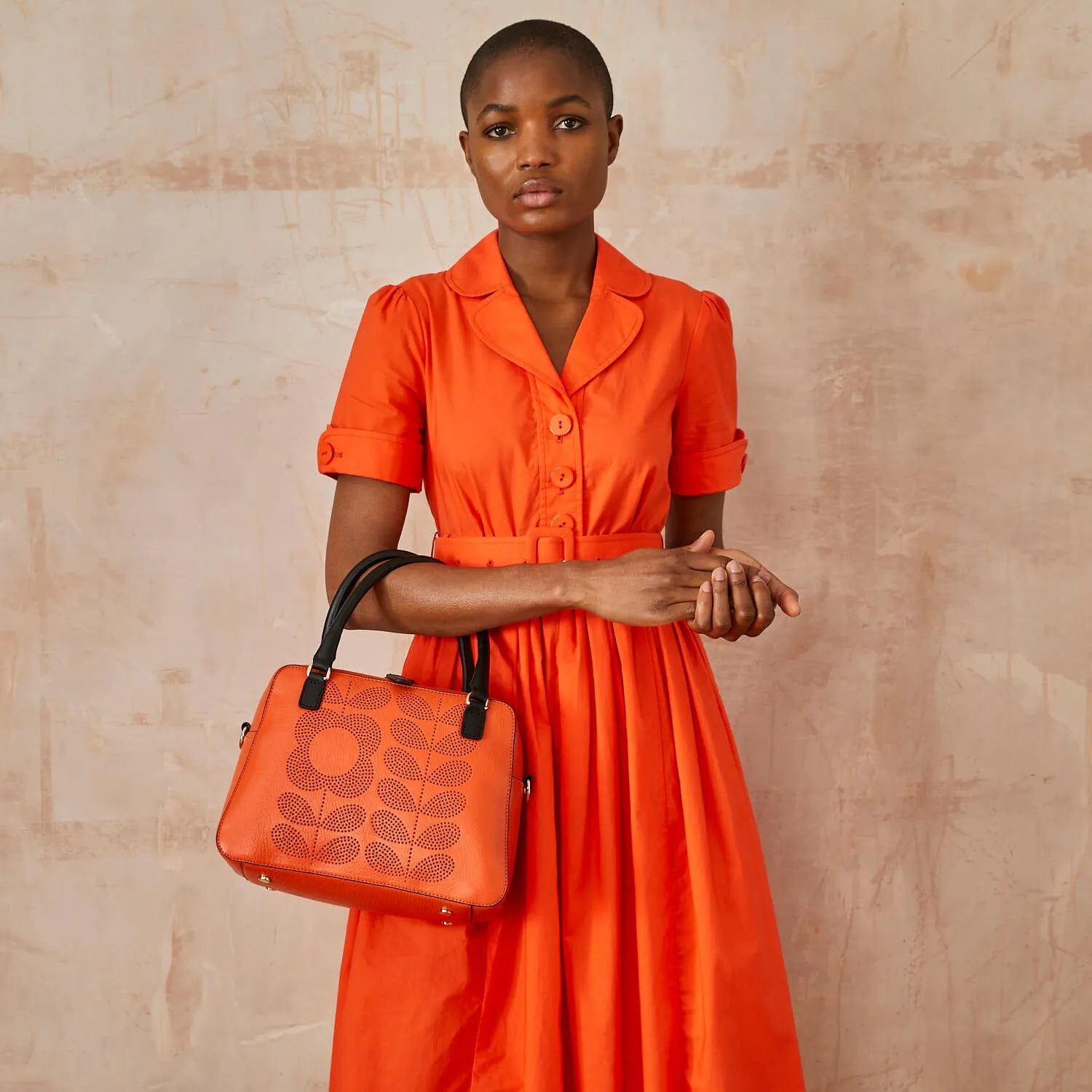 Beatrice Handbag - Punched Tall Flower Orange