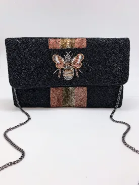 Black & Gold Bee Beaded Clutch