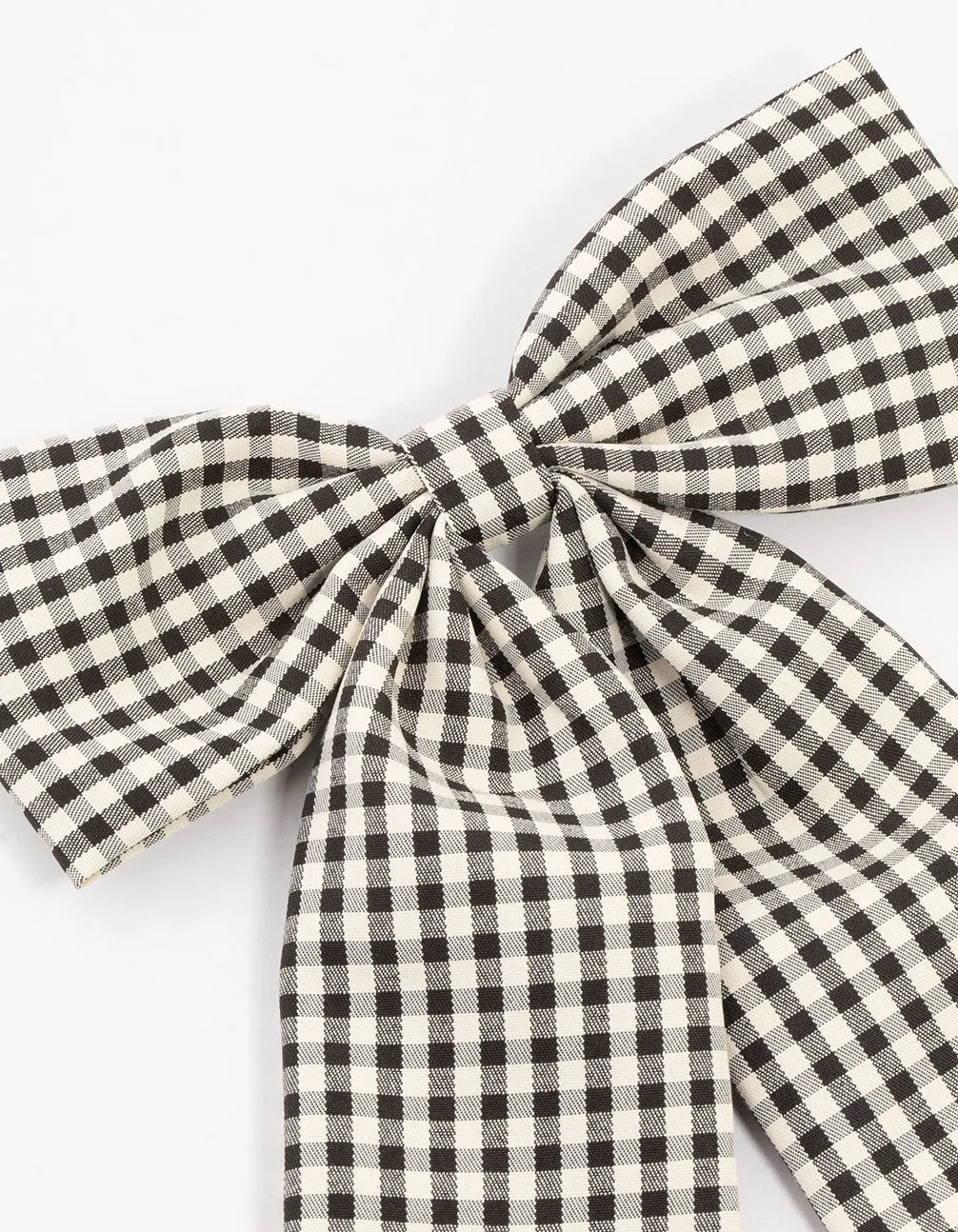 Black & White Gingham Fabric Medium Bow Clip