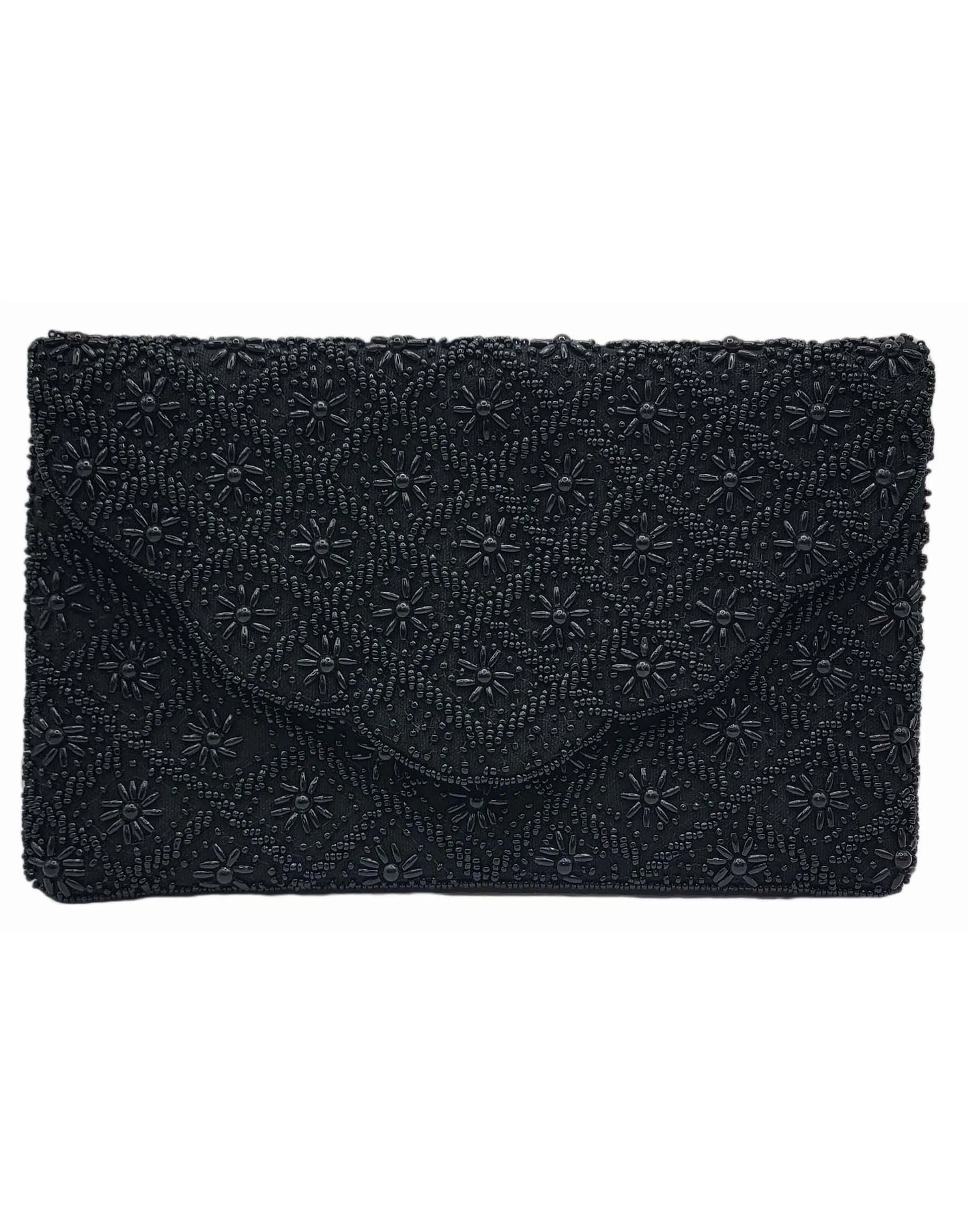 Black Scalloped Beaded Clutch