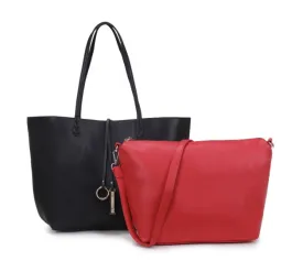 Black/Red Reversible Shopper with Handbag