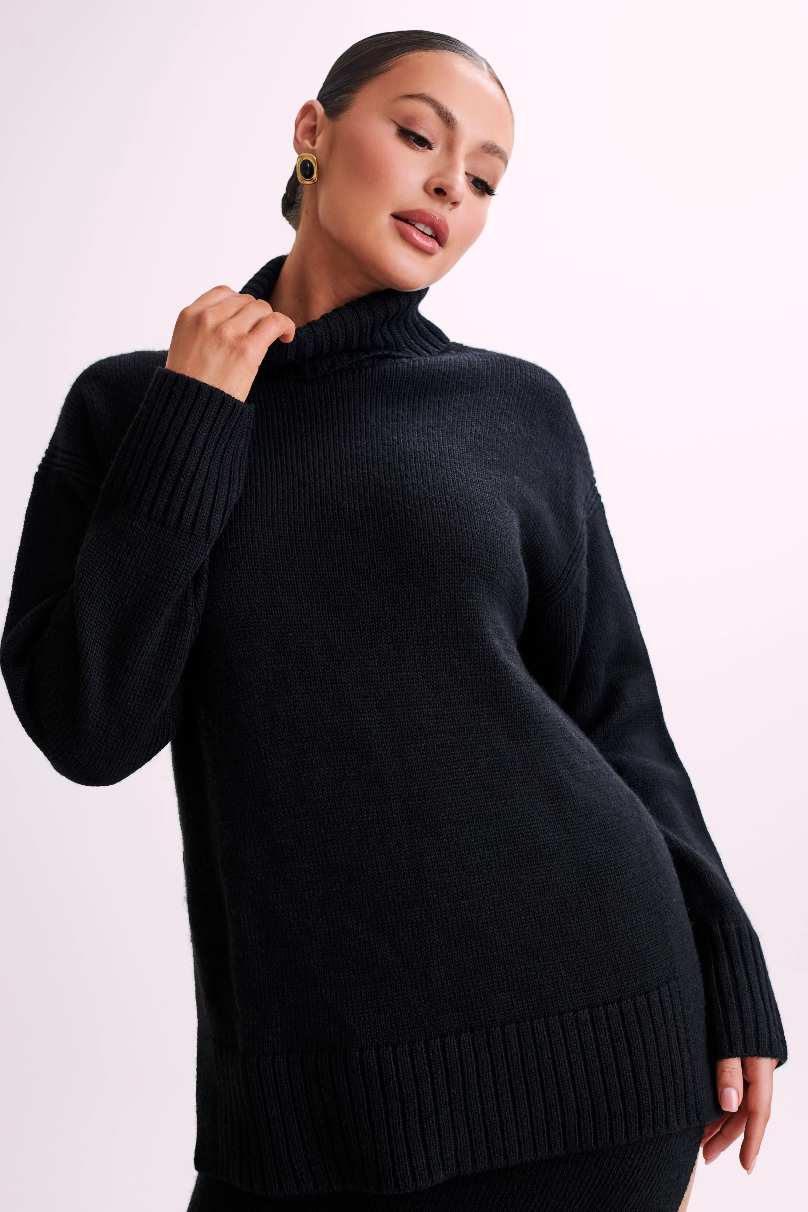 Brittany High Neck Knit Jumper - Black