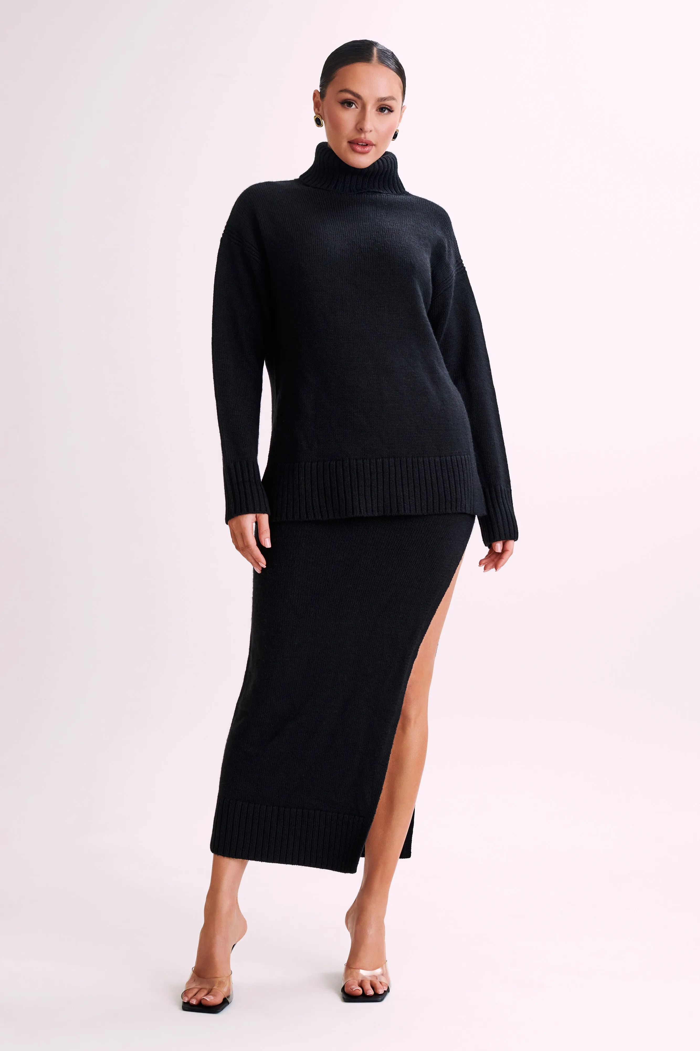 Brittany High Neck Knit Jumper - Black