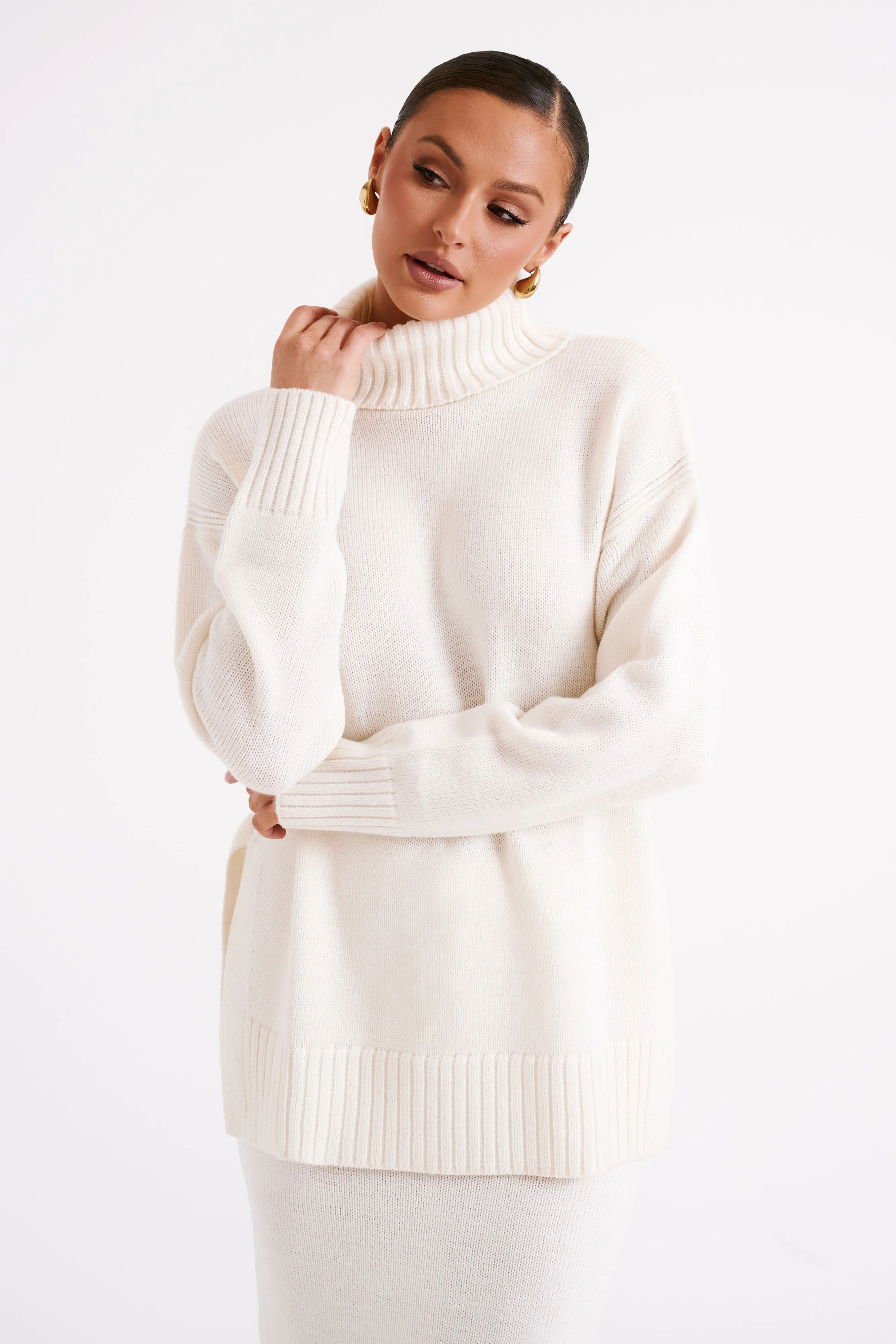 Brittany High Neck Knit Jumper - Ivory