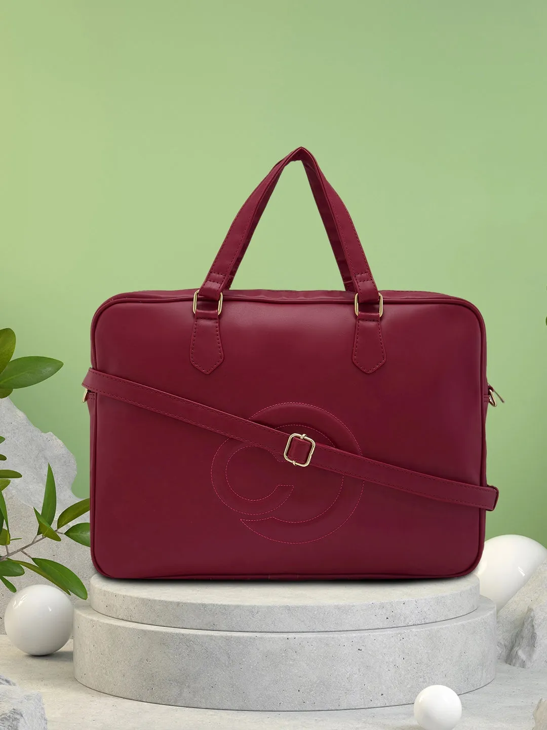 Caprese Dora Laptop Bag Large Solid Women'S Office Handbag Burgundy