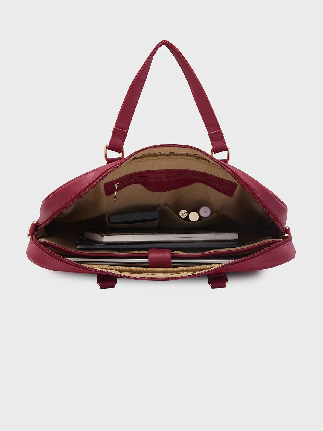 Caprese Dora Laptop Bag Large Solid Women'S Office Handbag Burgundy