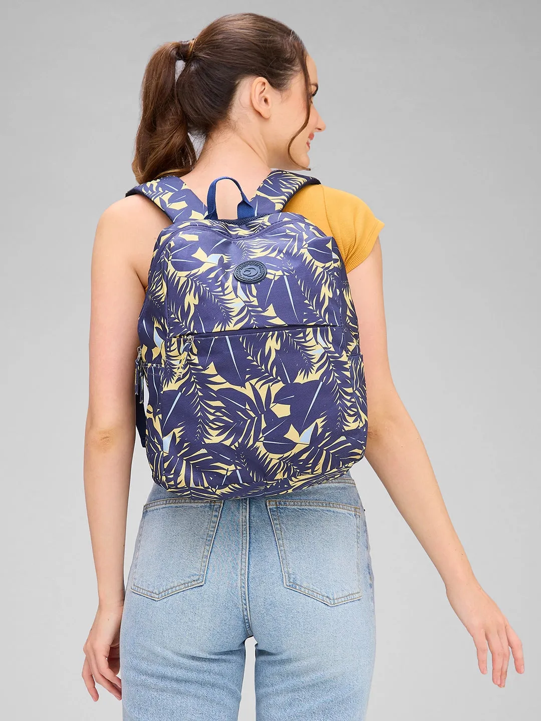 Caprese Eddy Laptop Backpack Medium Printed Navy