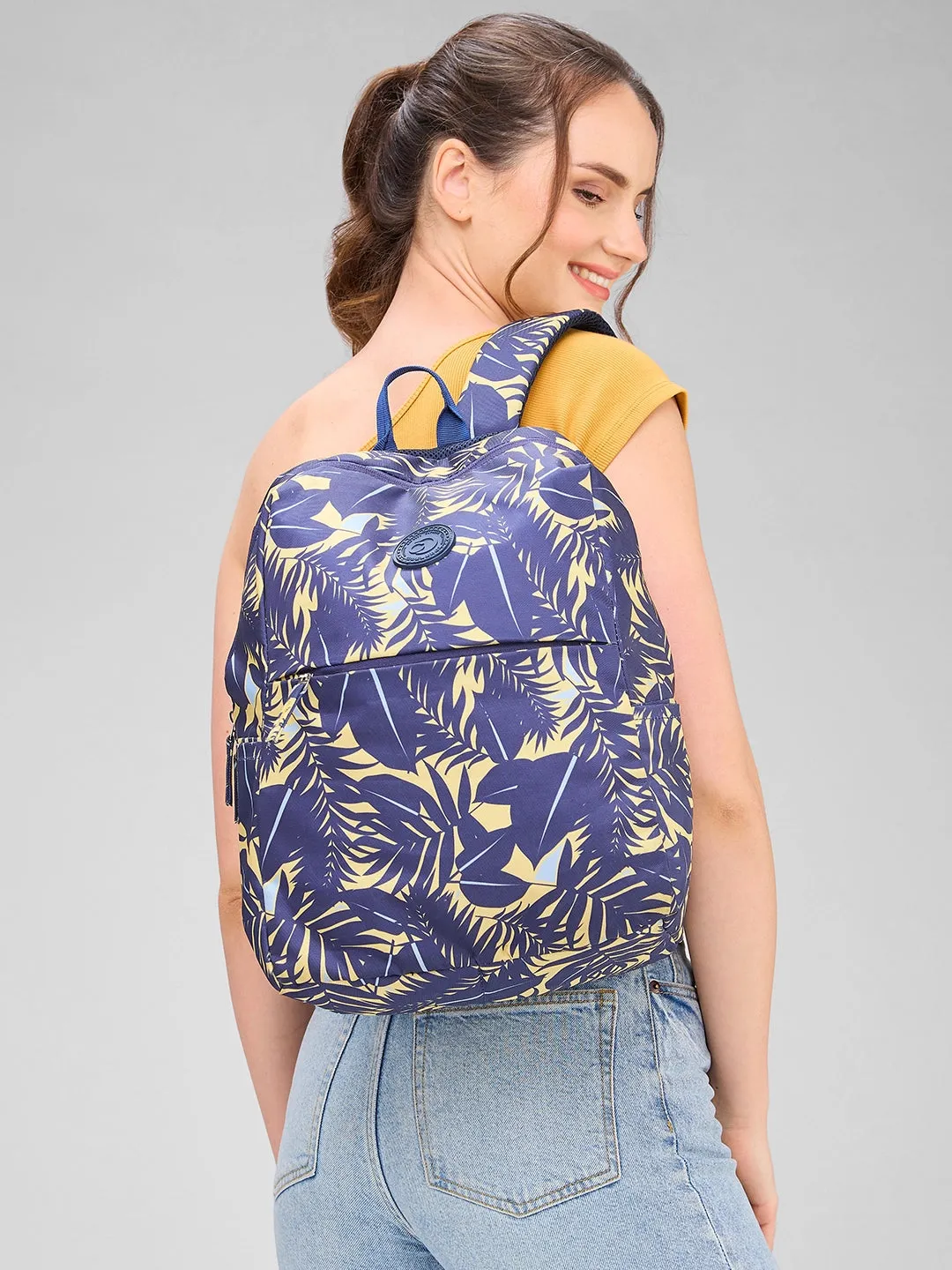 Caprese Eddy Laptop Backpack Medium Printed Navy