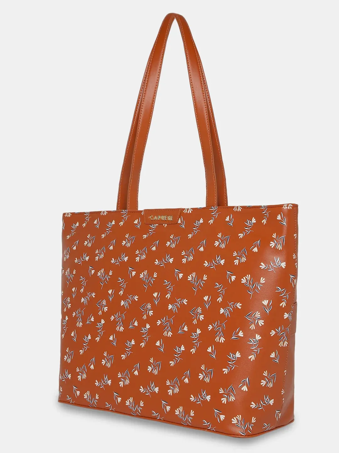 Caprese Merida Laptop Tote Large Printed Women'S Office Handbag Tan