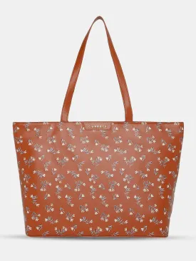 Caprese Merida Laptop Tote Large Printed Women'S Office Handbag Tan