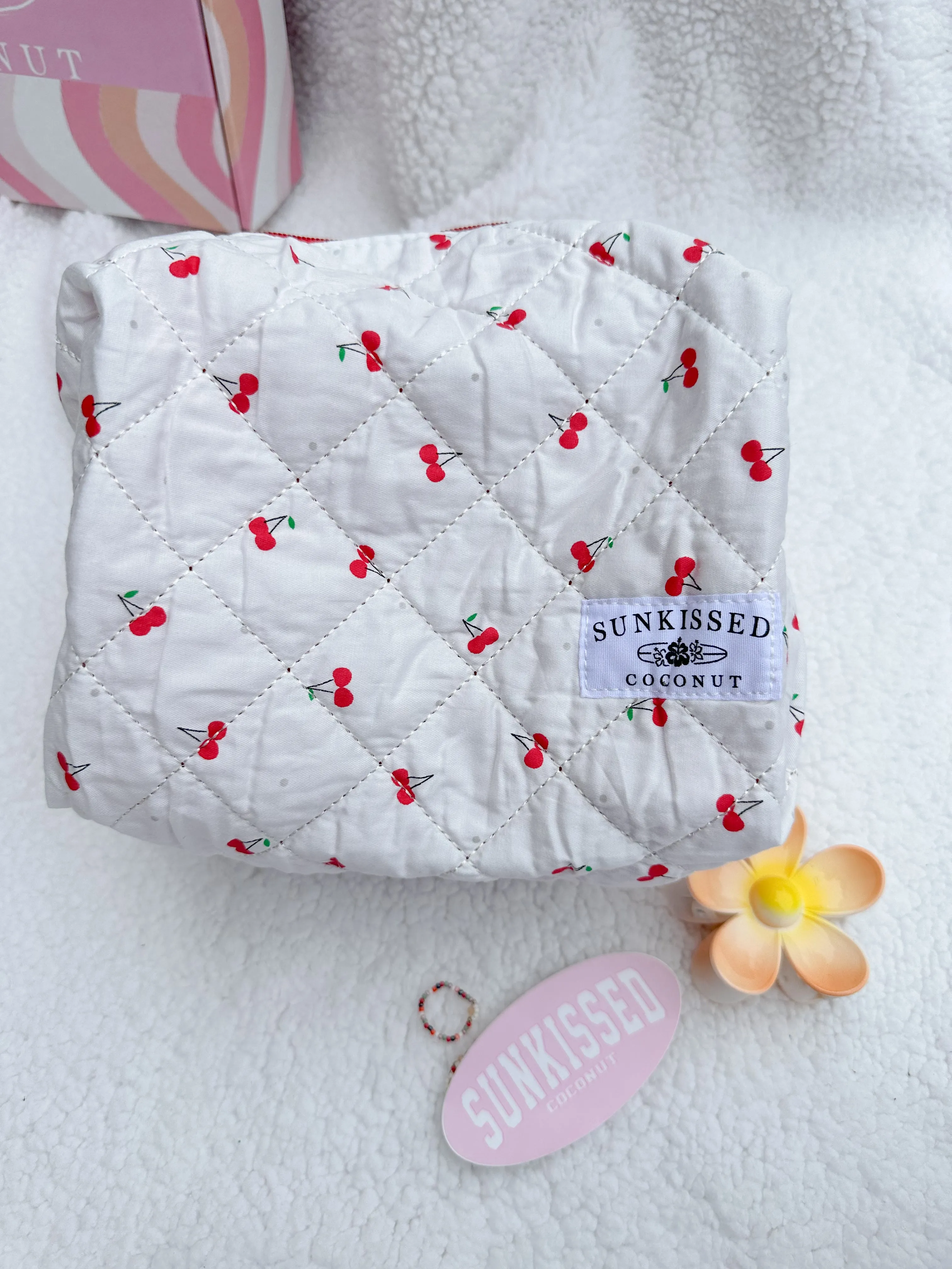 Cherry Quilted Handmade Travel Bag