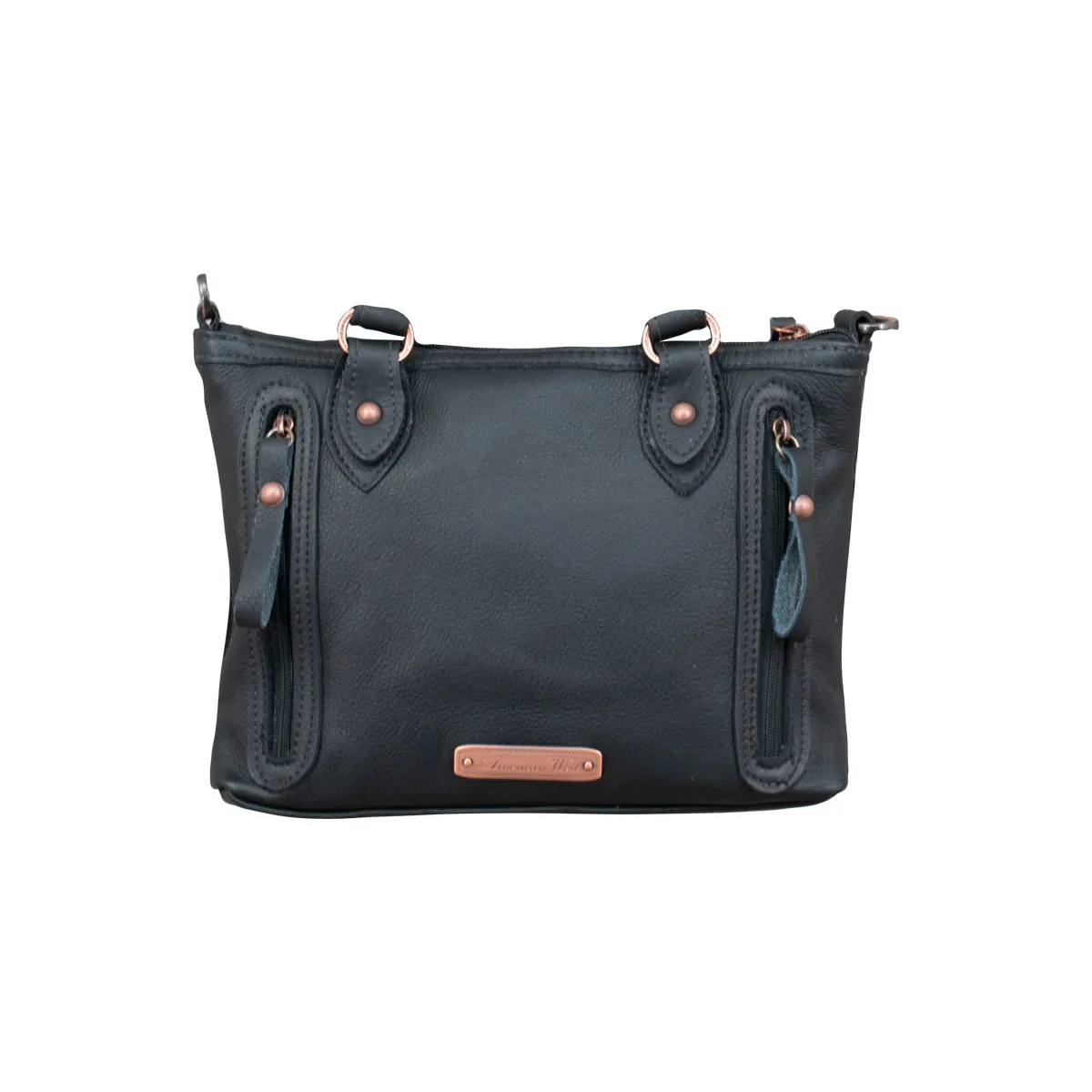 Cow Town Small Zip-Top Convertible Satchel with Secret Compartment - Black and Black Hair on Hide