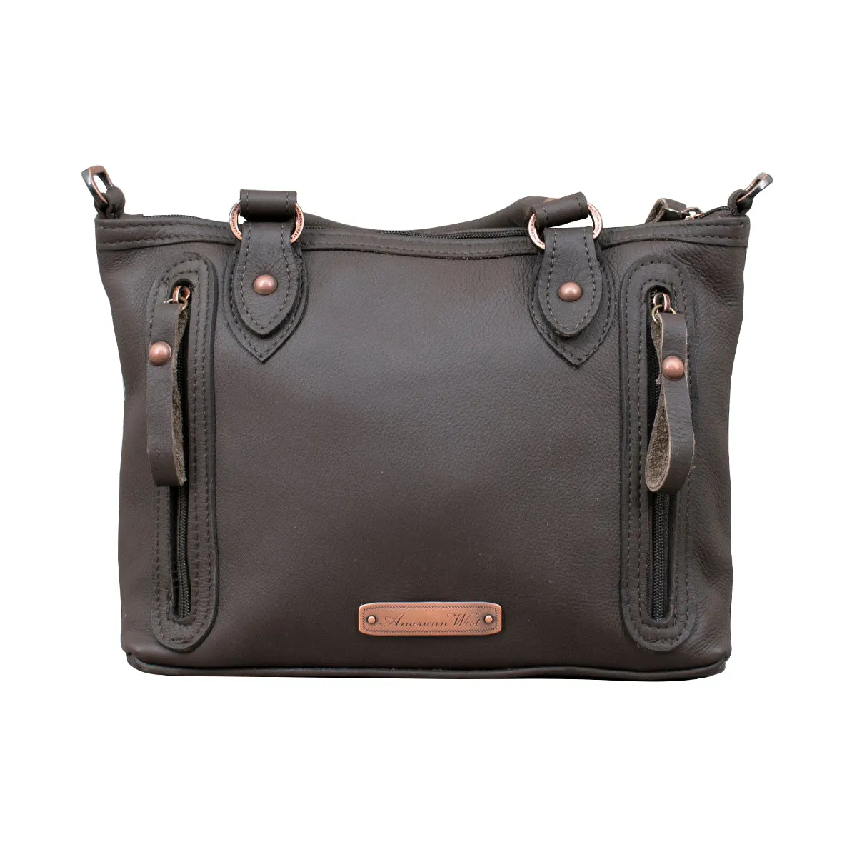 Cow Town Small Zip-Top Convertible Satchel with Secret Compartment - Chocolate and Brindle Hair on Hide