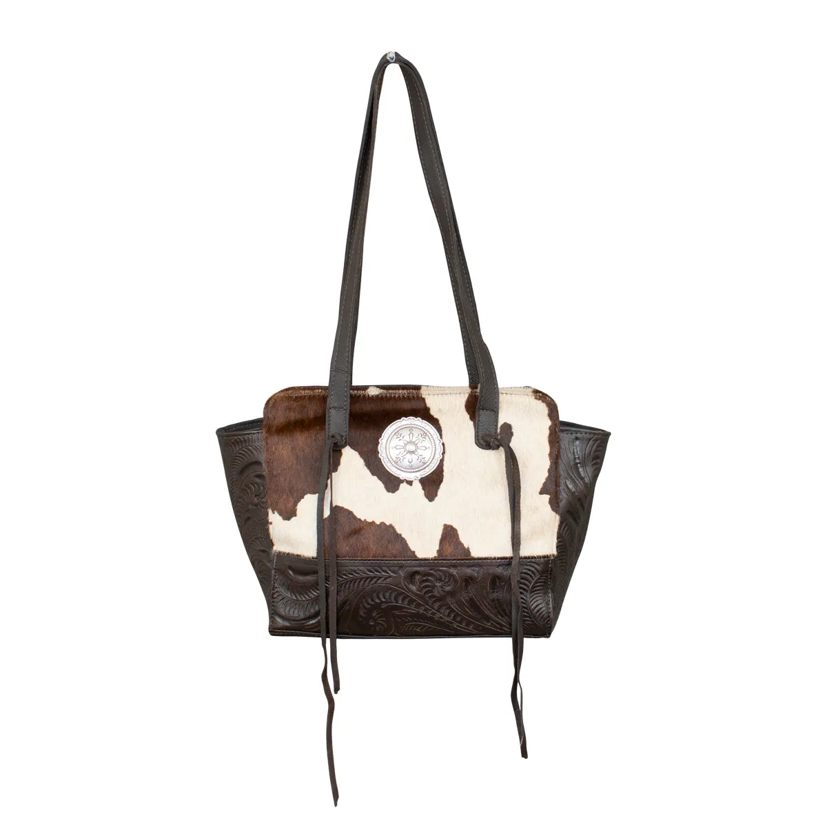 Cow Town Zip Top Tote with Secret Compartment - Chocolate and Pony Hair on Hide