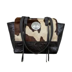 Cow Town Zip Top Tote with Secret Compartment - Chocolate and Pony Hair on Hide