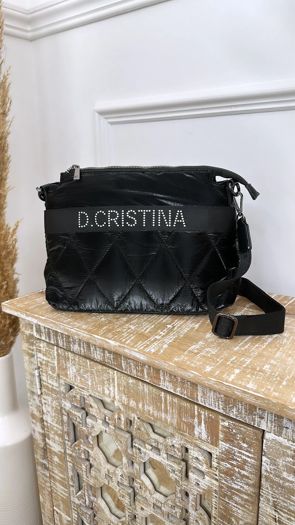 Cristina Black Quilted Shiny Bag