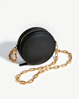 Crossbody Round Chain Leather Bag | 18ct Gold Plated/Recycled Leather