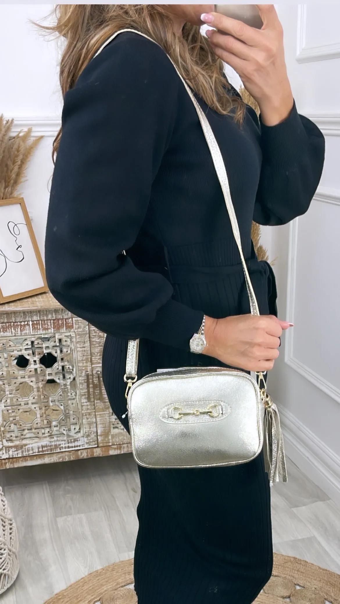 Darby Gold Crossbody Leather Bag