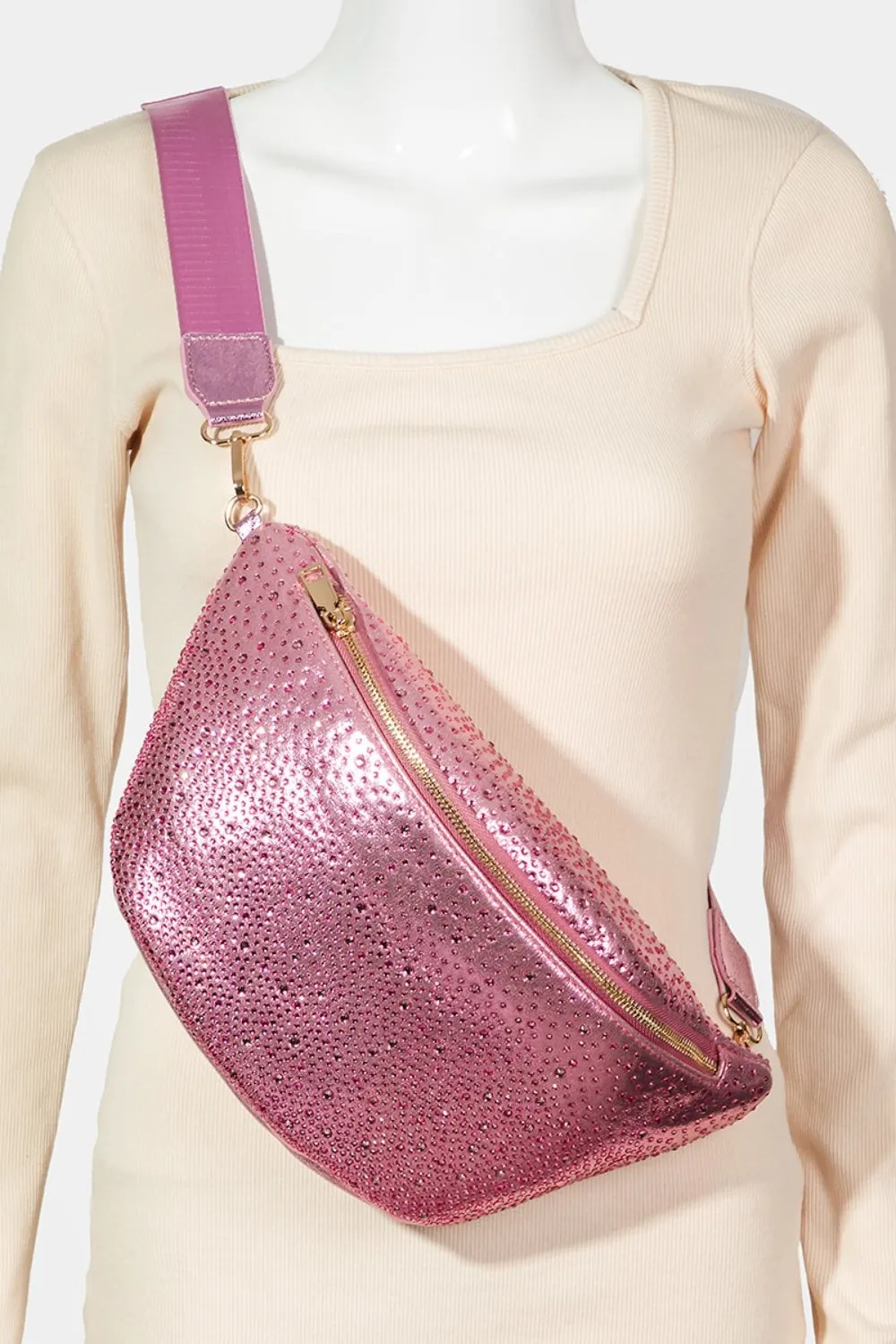 Dazzling Rhinestone Studded Crossbody Bag