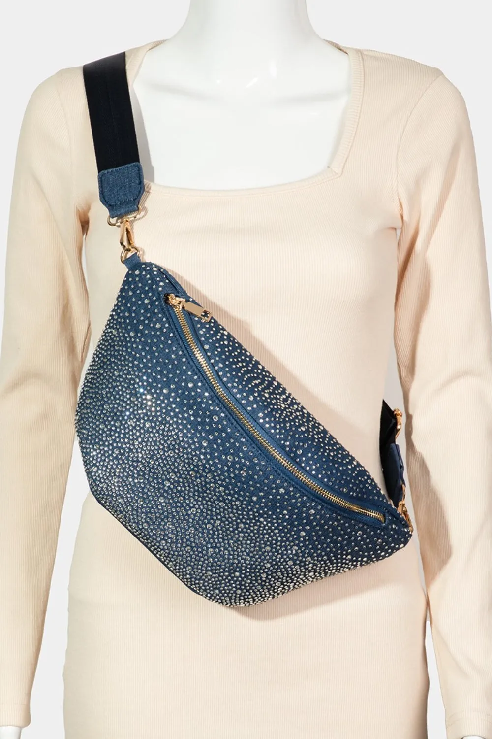 Dazzling Rhinestone Studded Crossbody Bag