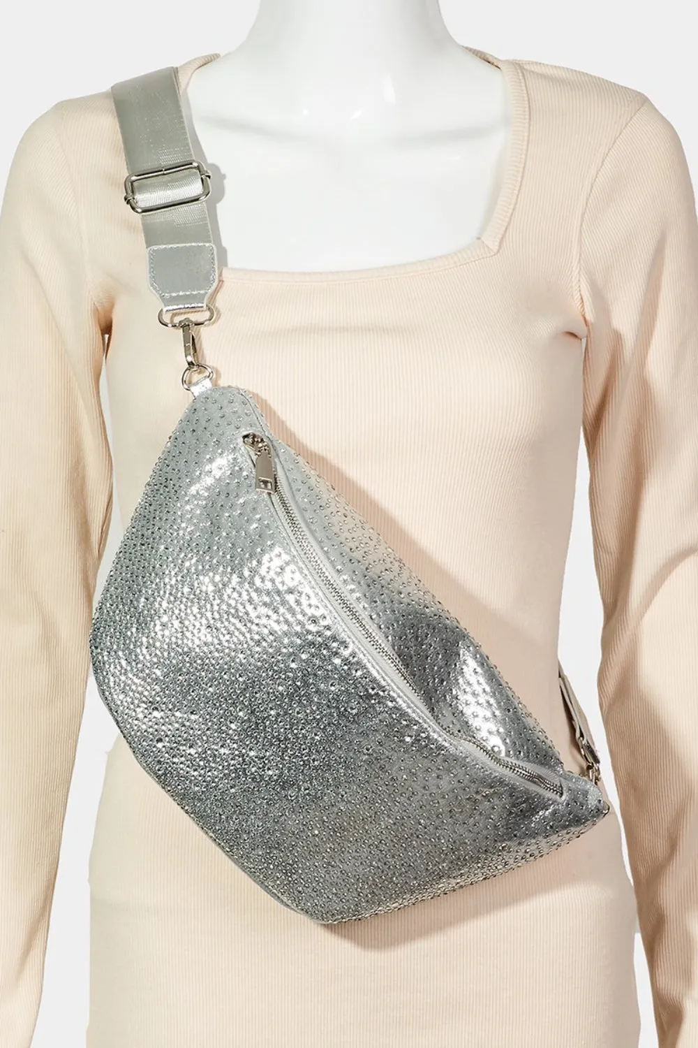 Dazzling Rhinestone Studded Crossbody Bag