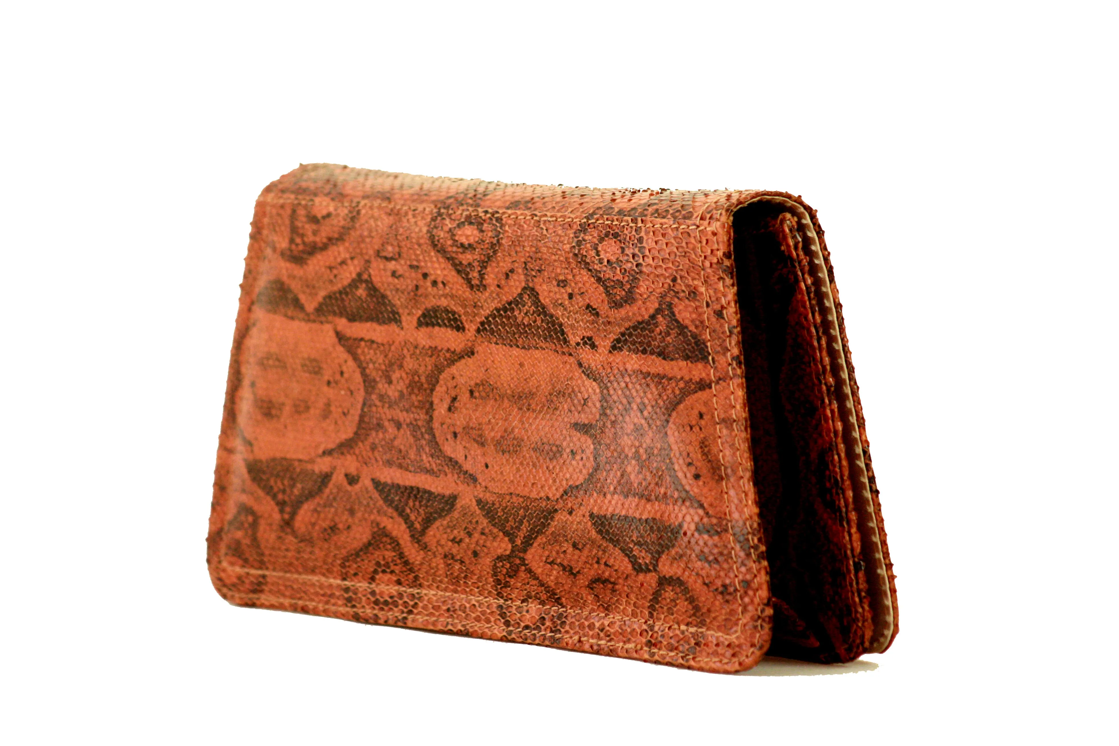 DORCA orange-brown snake skin clutch