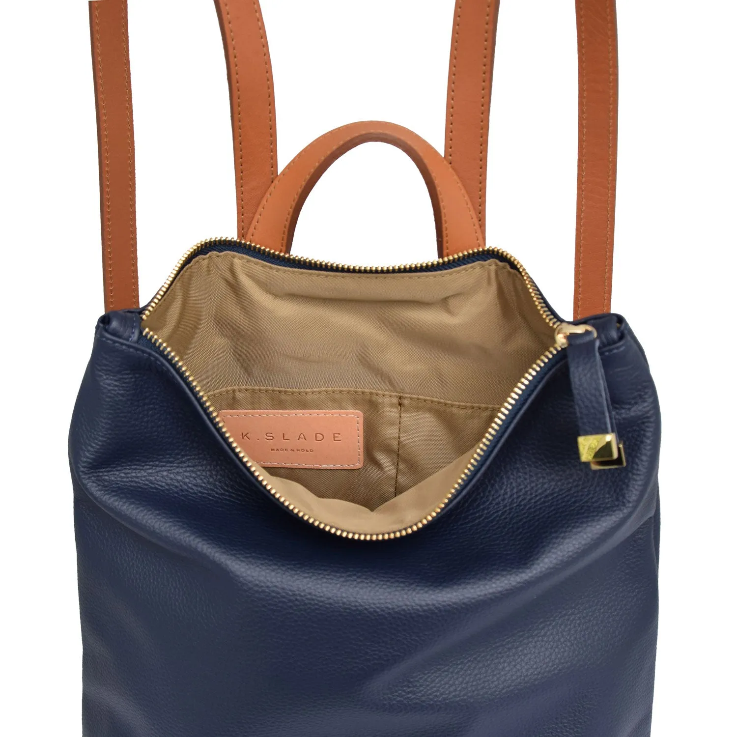 FRANNY BACKPACK | NAVY WITH TAN STRAPS