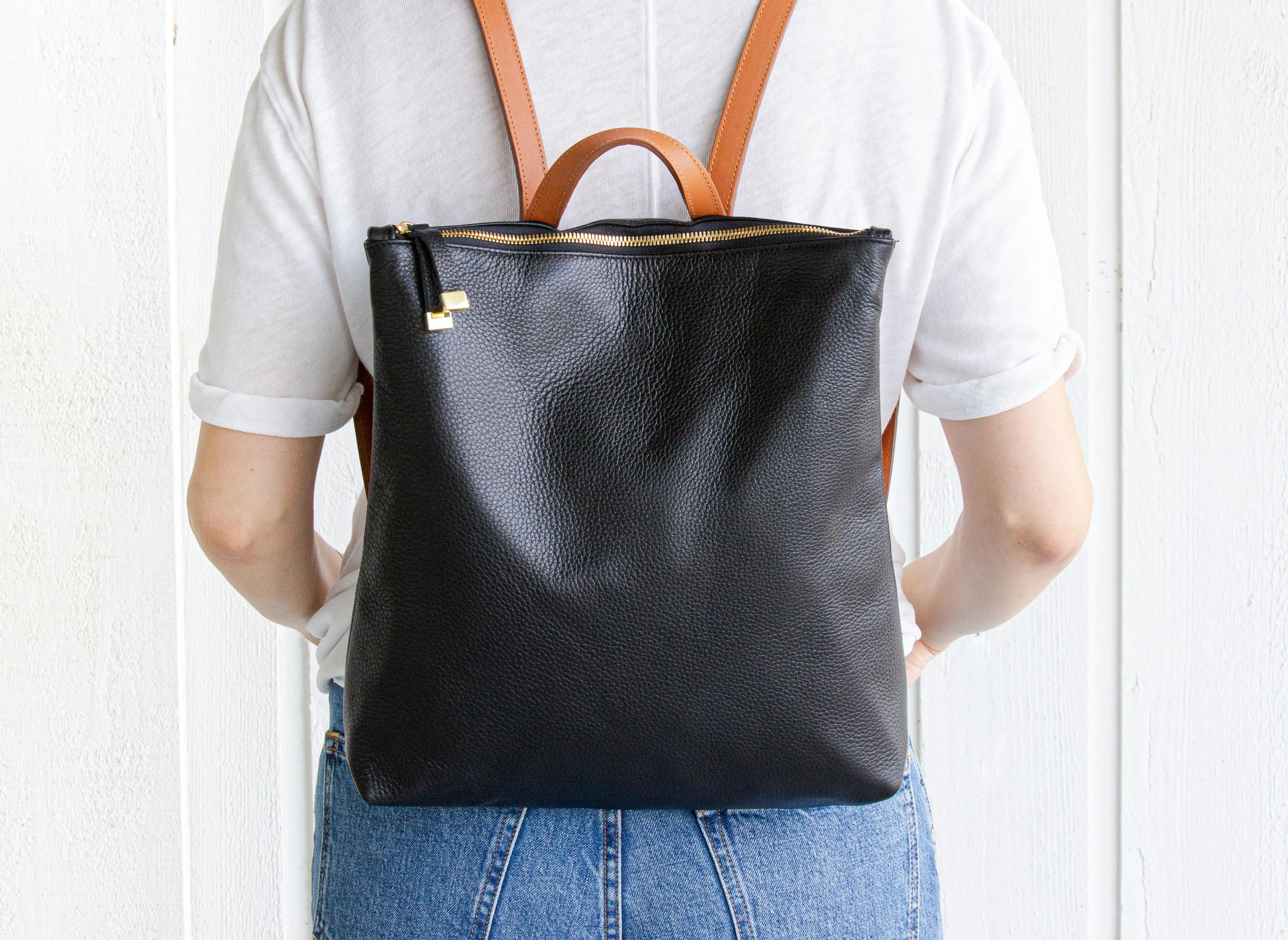 FRANNY BACKPACK | NAVY WITH TAN STRAPS