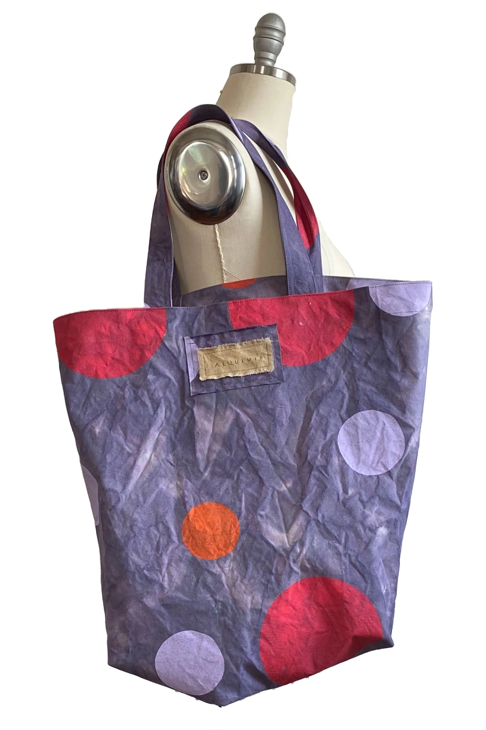 Hand Dyed & Printed Canvas Tote - Purple Dot Print