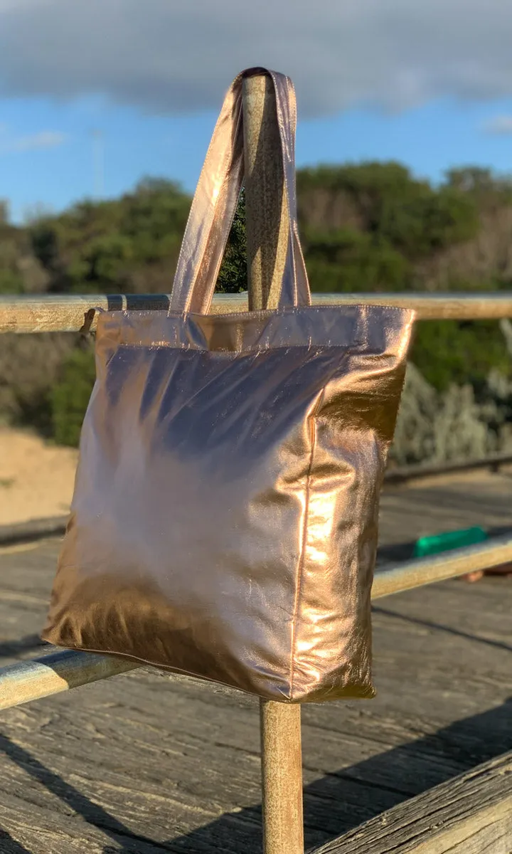 Hoss Metallic  Rose Gold Leather Tote