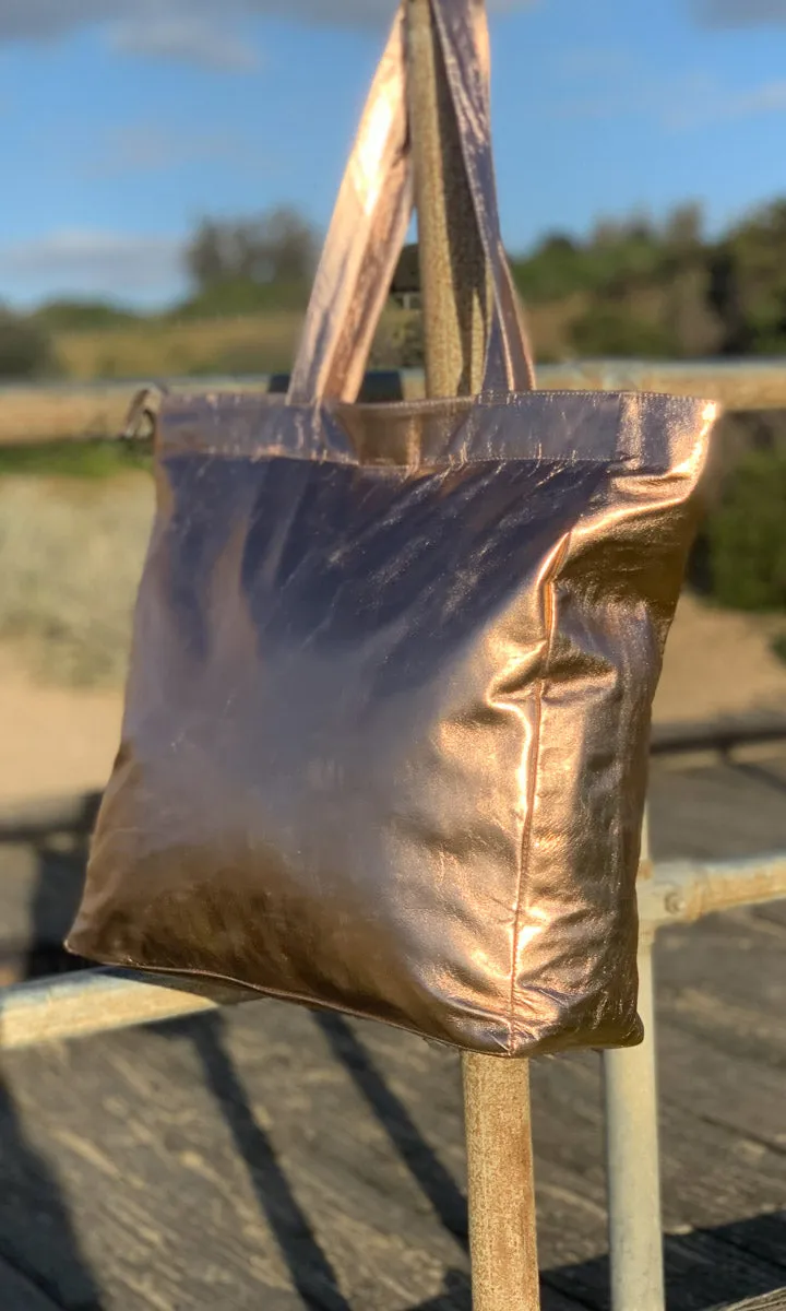 Hoss Metallic  Rose Gold Leather Tote